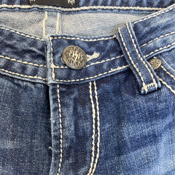 Be Rocks For Express Women's Blue  Medium Wash Rock Revival Bootcut Jeans Sz 2R