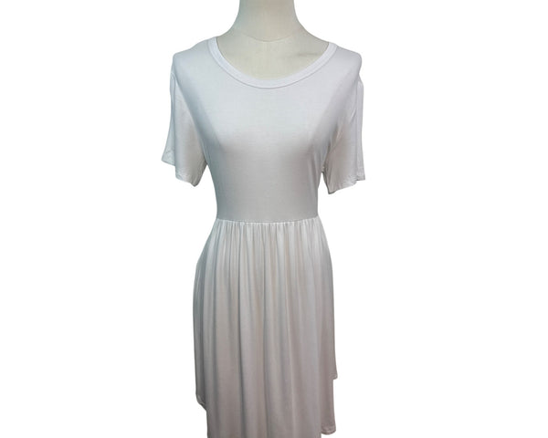 Longyuan White Short-Sleeve Dress Soft Casual Fit Size L- New