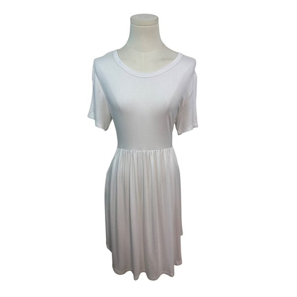 Longyuan White Short-Sleeve Dress Soft Casual Fit Size L- New