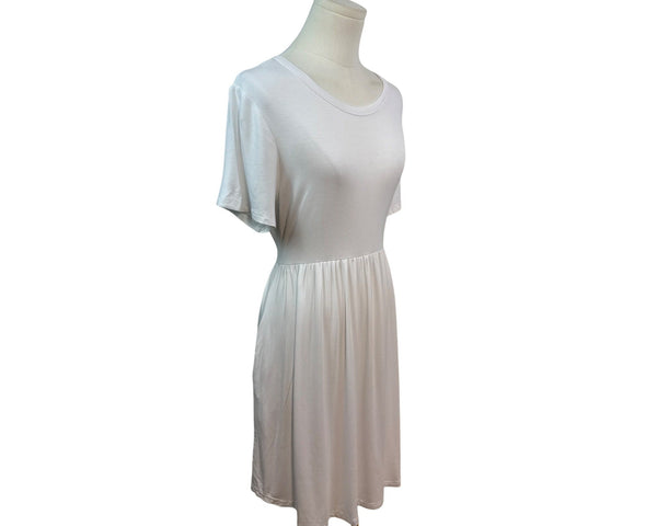 Longyuan White Short-Sleeve Dress Soft Casual Fit Size L- New
