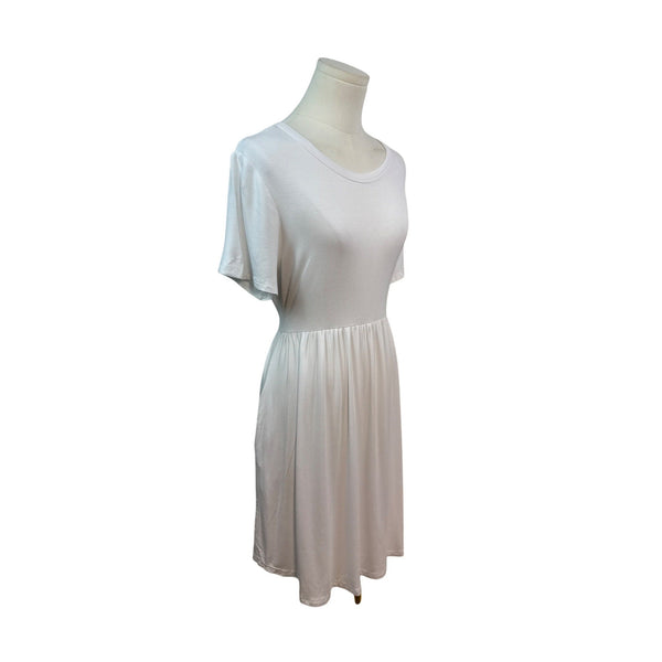 Longyuan White Short-Sleeve Dress Soft Casual Fit Size L- New