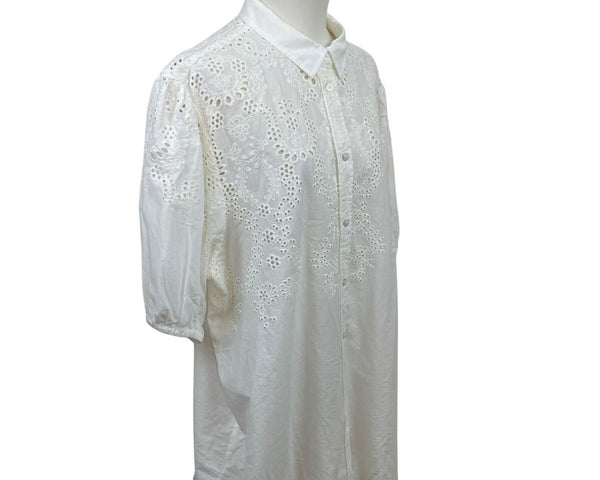 7 For All Mankind White Eyelet Embroidery Button-Down Blouse Sz L