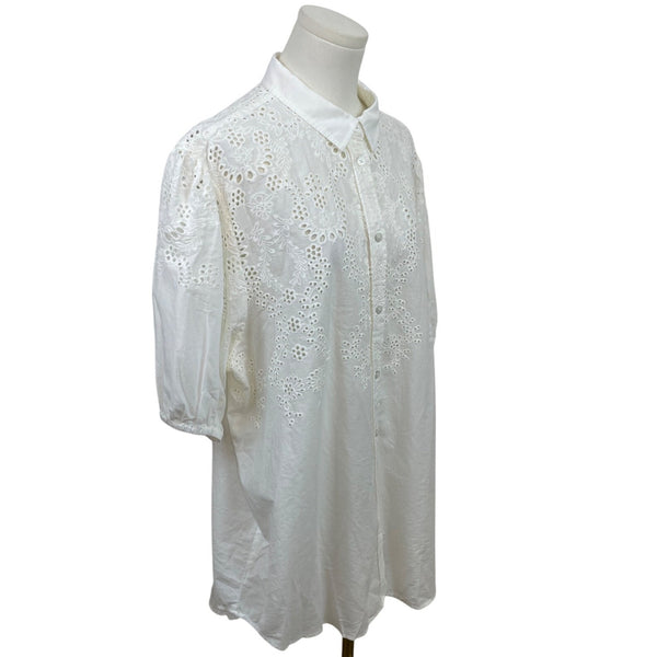 7 For All Mankind White Eyelet Embroidery Button-Down Blouse Sz L