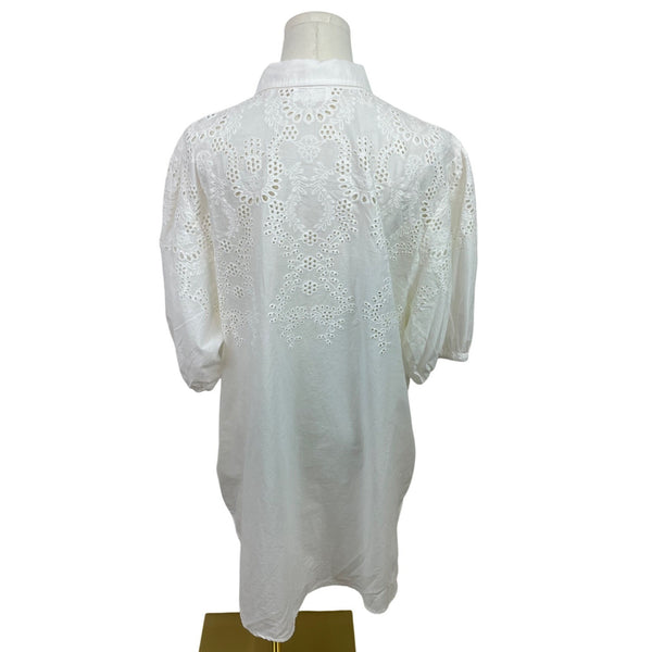 7 For All Mankind White Eyelet Embroidery Button-Down Blouse Sz L