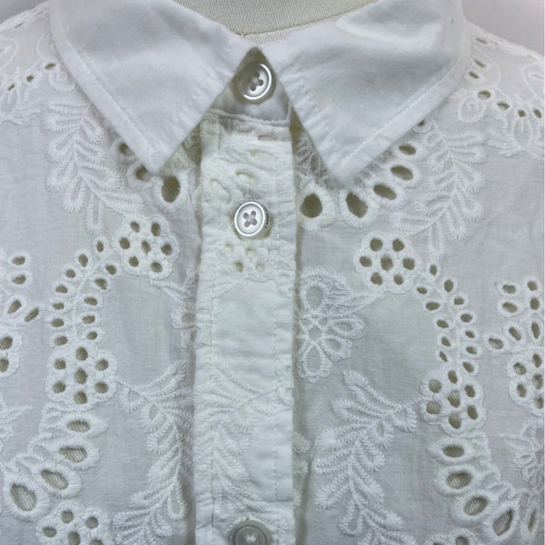 7 For All Mankind White Eyelet Embroidery Button-Down Blouse Sz L