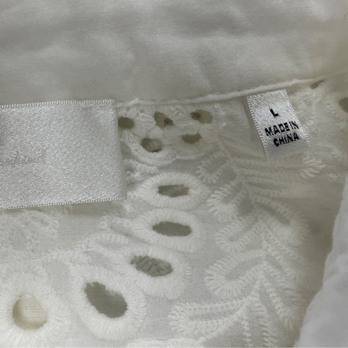 7 For All Mankind White Eyelet Embroidery Button-Down Blouse Sz L
