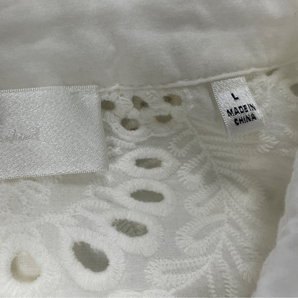 7 For All Mankind White Eyelet Embroidery Button-Down Blouse Sz L