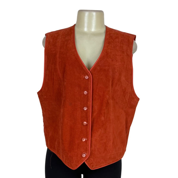 Marsh Landing Women's Orange Leather Button Front Vest Size L
