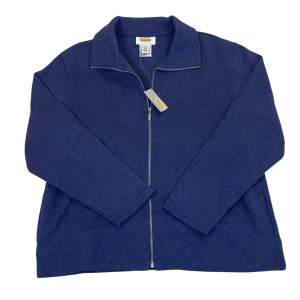 Talbots Womens Blue Cotton Full-Zip Cardigan Sweater Petite Size L