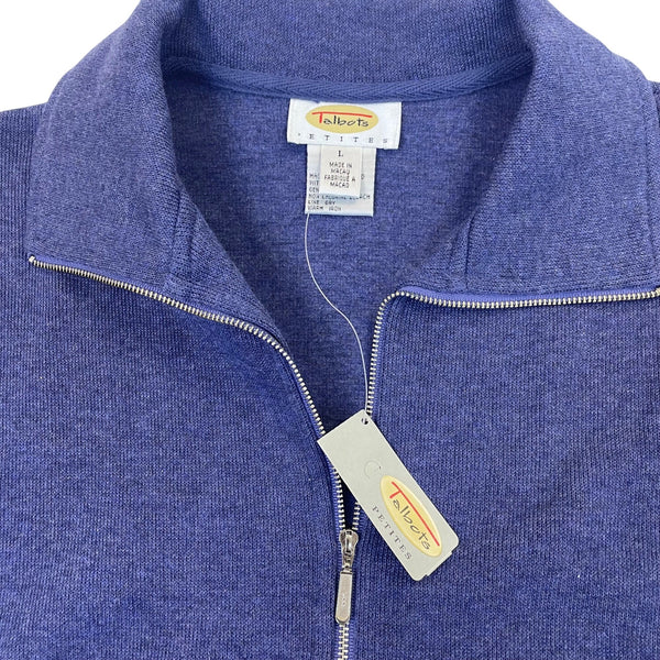 Talbots Womens Blue Cotton Full-Zip Cardigan Sweater Petite Size L