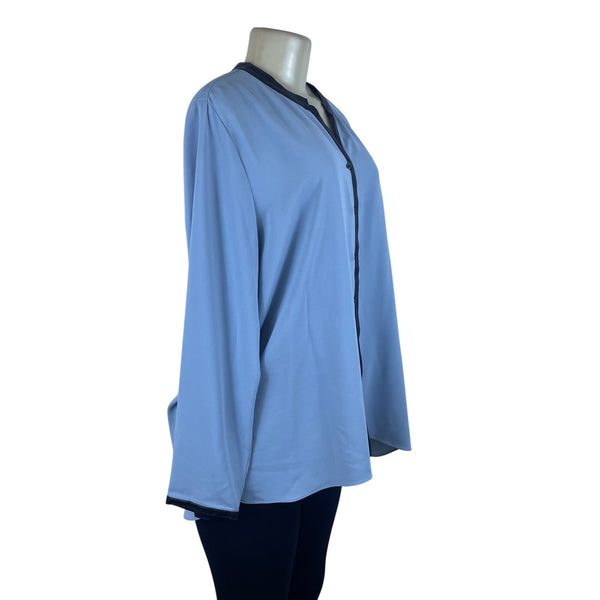 Alfani Womens Blue Polyester Button-Down Long-Sleeve Blouse Size 16
