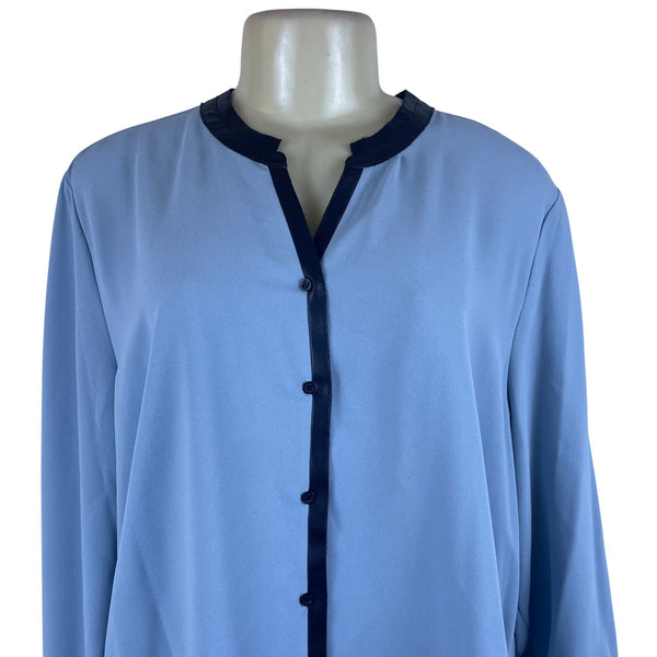 Alfani Womens Blue Polyester Button-Down Long-Sleeve Blouse Size 16