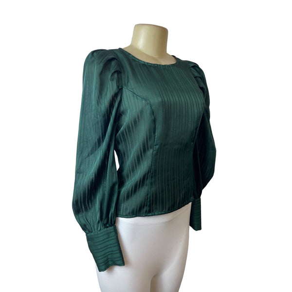 Fashion Nova Green Striped Satin Long Sleeve Blouse Sz XS