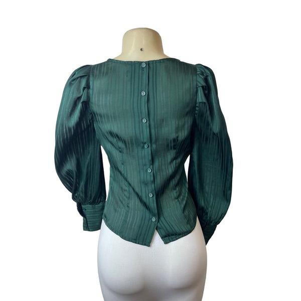 Fashion Nova Green Striped Satin Long Sleeve Blouse Sz XS
