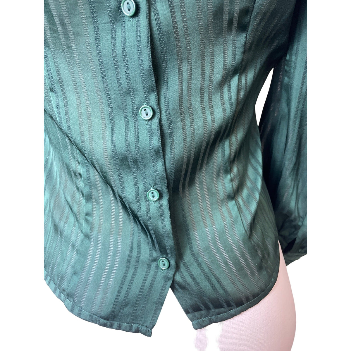 Fashion Nova Green Striped Satin Long Sleeve Blouse Sz XS