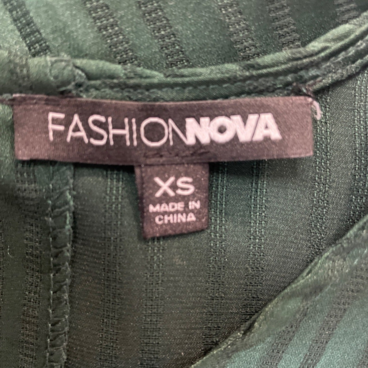 Fashion Nova Green Striped Satin Long Sleeve Blouse Sz XS