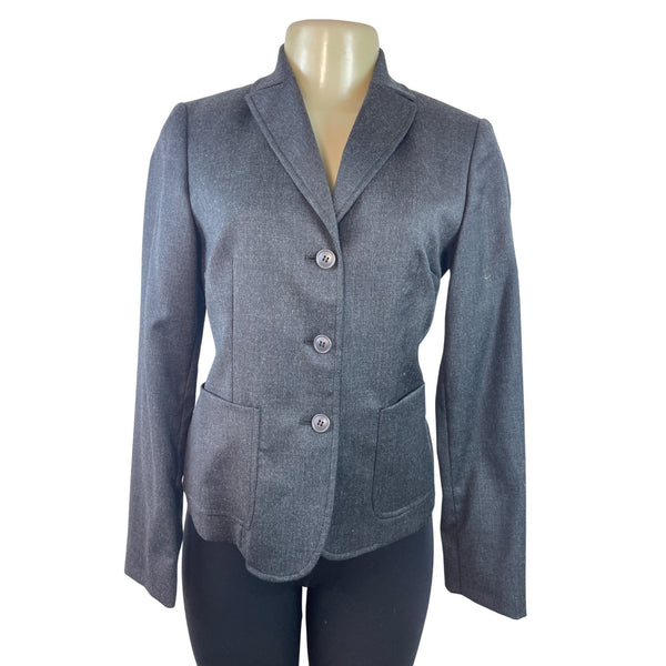 Women's Gray Stretch Long Sleeve Blazer With Pockets & Satin Interior Sz 38