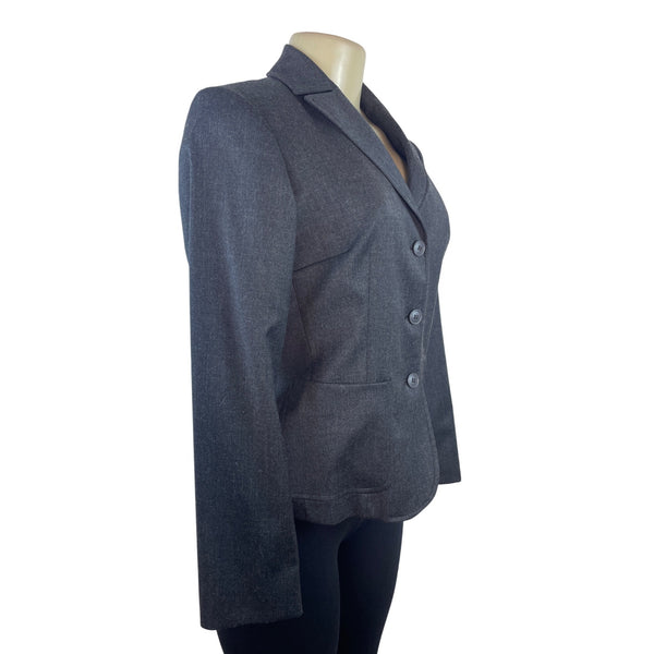 Women's Gray Stretch Long Sleeve Blazer With Pockets & Satin Interior Sz 38