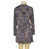 Juniper Blu Women's Boho Printed Long Sleeve Dress With Tie Neck & Elastic Waist