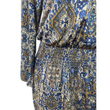 Juniper Blu Women's Boho Printed Long Sleeve Dress With Tie Neck & Elastic Waist