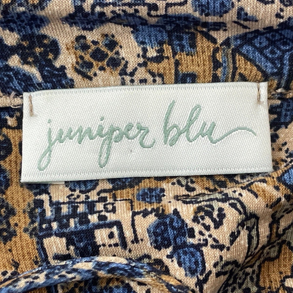 Juniper Blu Women's Boho Printed Long Sleeve Dress With Tie Neck & Elastic Waist