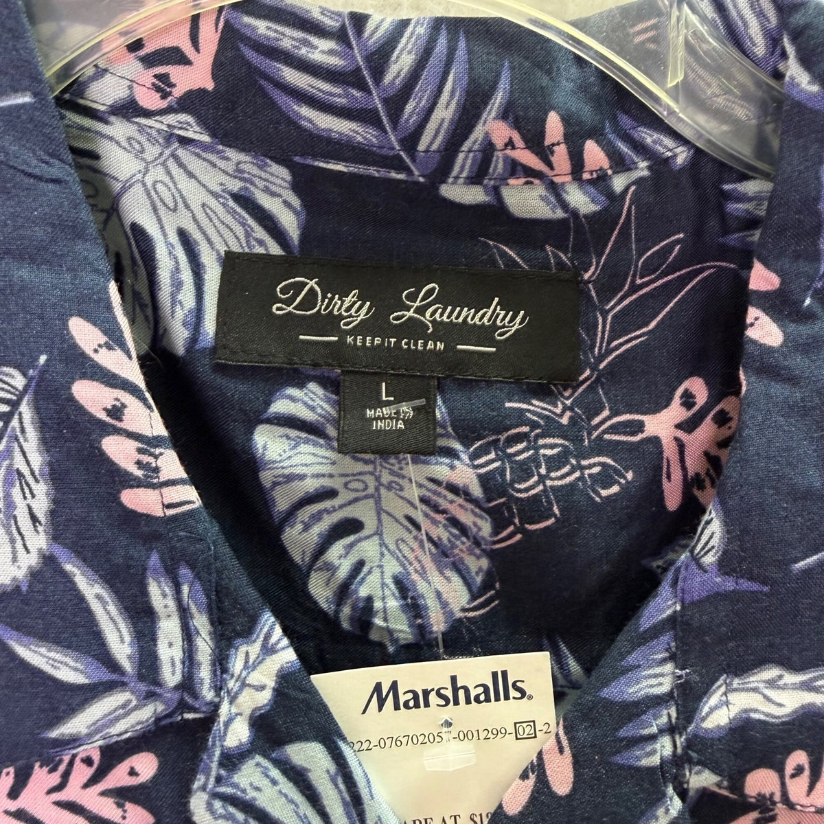 Dirty Laundry Mens Navy Blue Short Sleeve Hawaiian Shirt Tropical Leaf Print Large