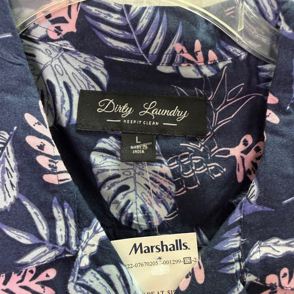 Dirty Laundry Mens Navy Blue Short Sleeve Hawaiian Shirt Tropical Leaf Print Large