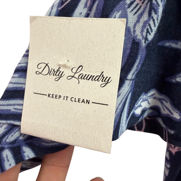 Dirty Laundry Mens Navy Blue Short Sleeve Hawaiian Shirt Tropical Leaf Print Large