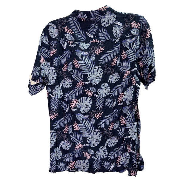 Dirty Laundry Mens Navy Blue Short Sleeve Hawaiian Shirt Tropical Leaf Print Large