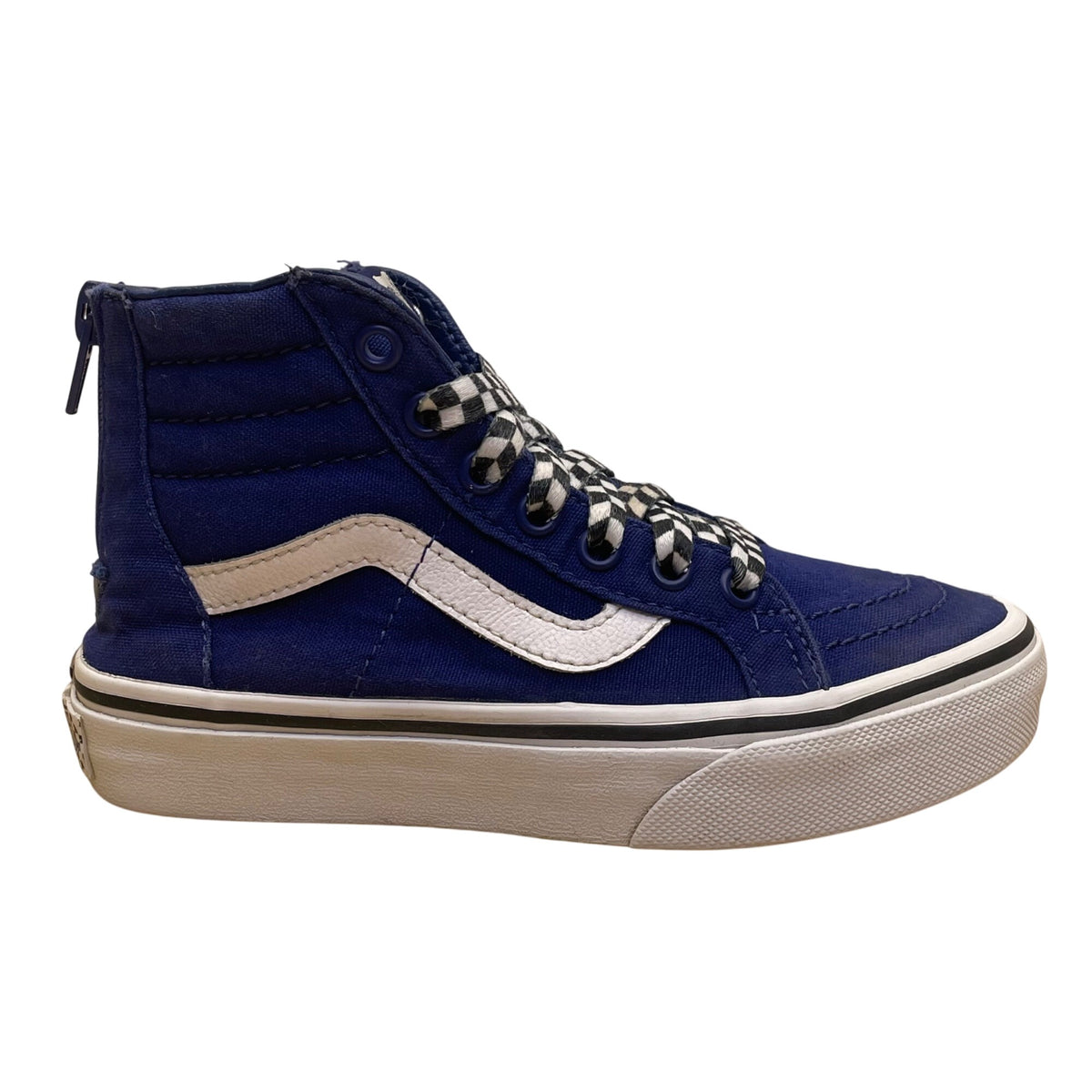 Vans Kids Blue Canvas Checkerboard Laces High-Top Skate Shoes Sneakers Size 13