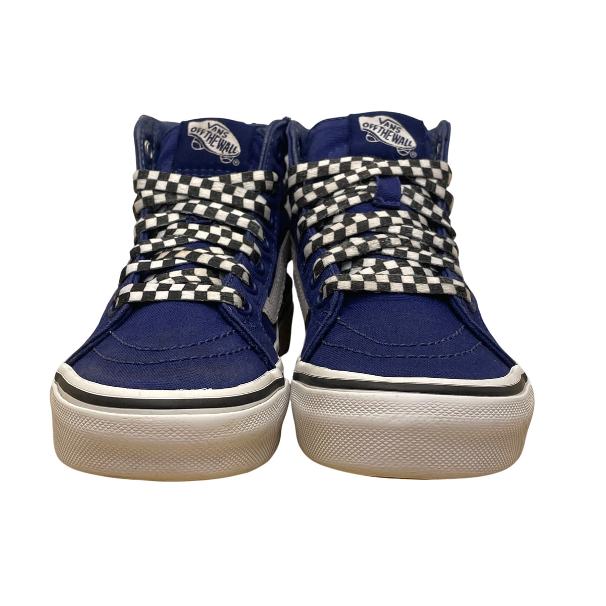 Vans Kids Blue Canvas Checkerboard Laces High-Top Skate Shoes Sneakers Size 13