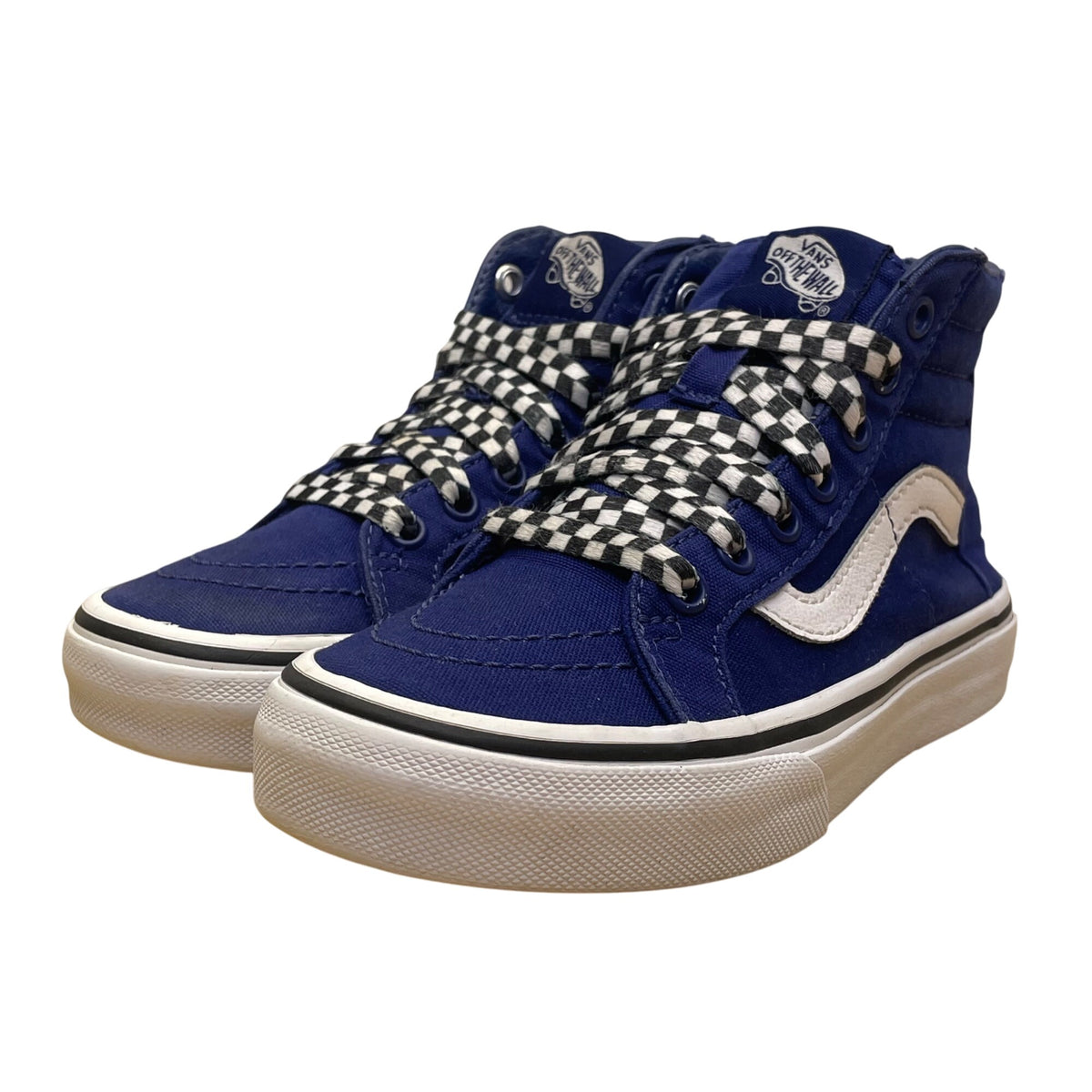 Vans Kids Blue Canvas Checkerboard Laces High-Top Skate Shoes Sneakers Size 13