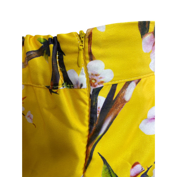 Persun Women’s Summers Floral Print Yellow Midi Skirt