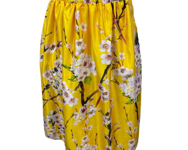 Persun Women’s Summers Floral Print Yellow Midi Skirt