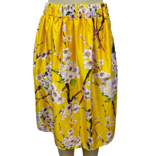 Persun Women’s Summers Floral Print Yellow Midi Skirt