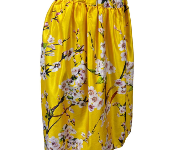 Persun Women’s Summers Floral Print Yellow Midi Skirt