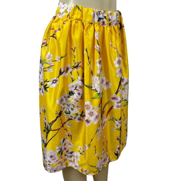 Persun Women’s Summers Floral Print Yellow Midi Skirt