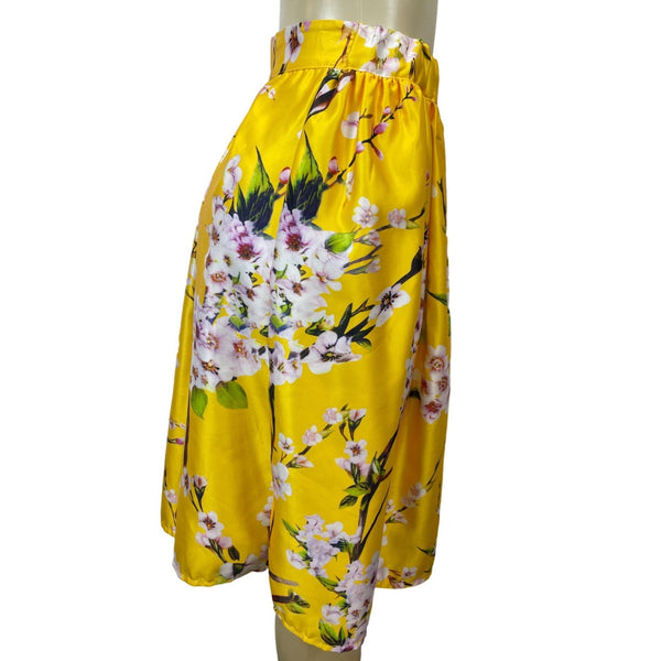 Persun Women’s Summers Floral Print Yellow Midi Skirt
