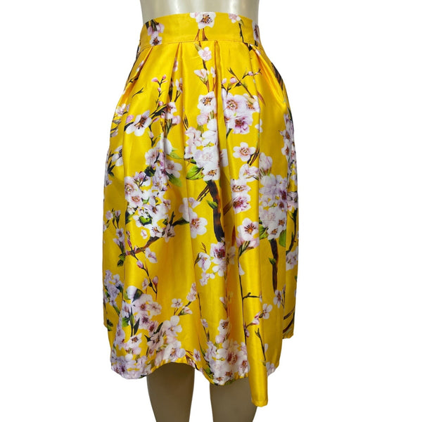 Persun Women’s Summers Floral Print Yellow Midi Skirt