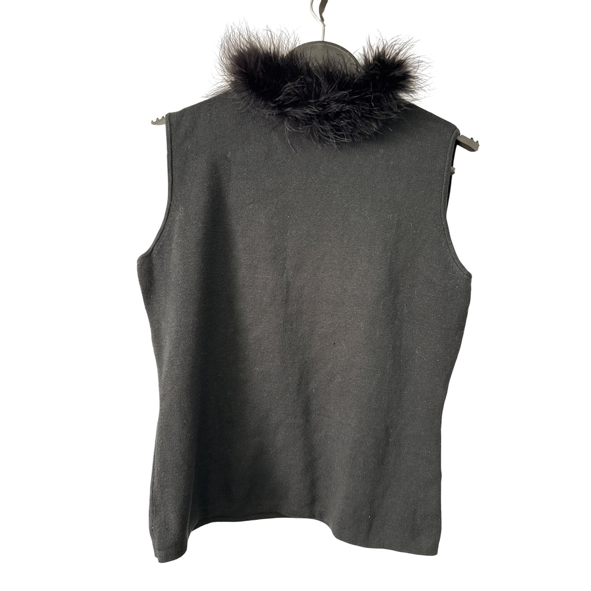 Joseph A. Womens Black Silk Blend Faux Fur Collar Sleeveless Sweater Top Size L
