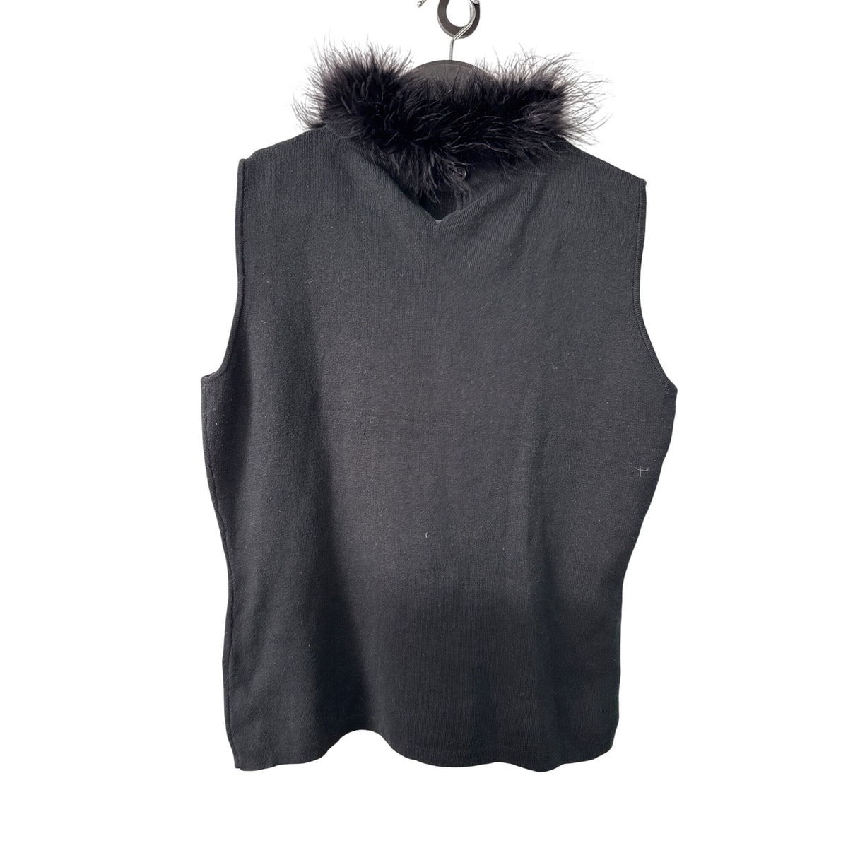 Joseph A. Womens Black Silk Blend Faux Fur Collar Sleeveless Sweater Top Size L