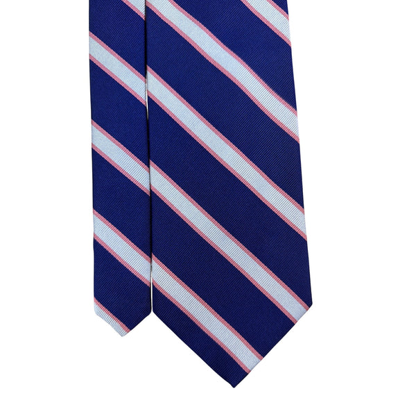 Vintage Brooks Brothers Blue Silk Striped Neck Tie Classic Pink Diagonal Pattern