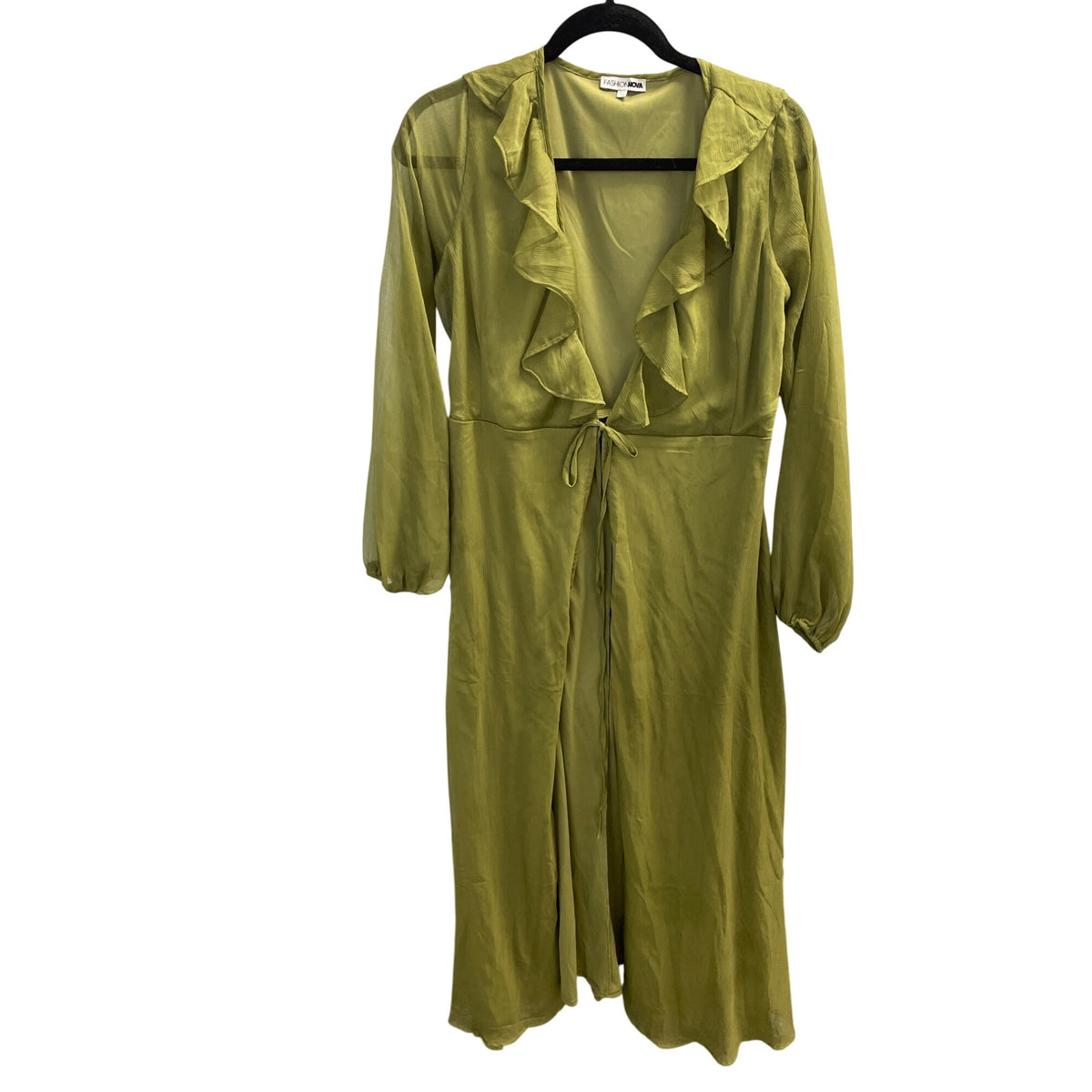 Fashion Nova Womens Green Ruffle Midi Dress Long Sleeve