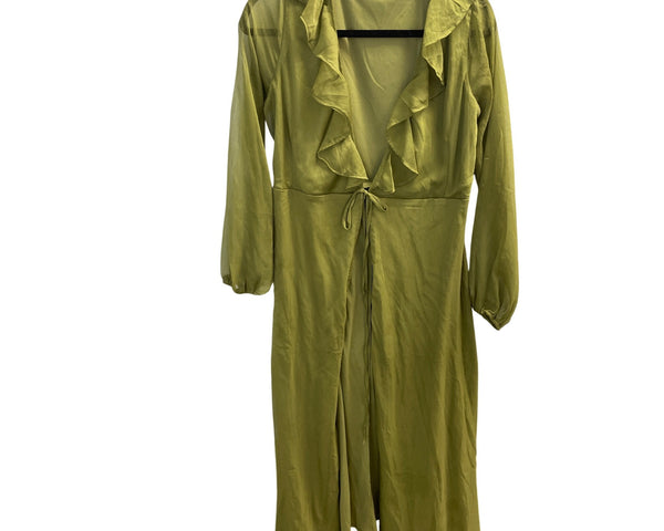 Fashion Nova Womens Green Ruffle Midi Dress Long Sleeve