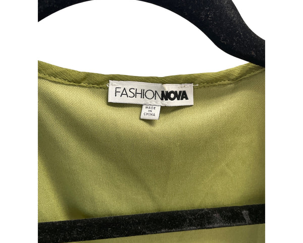 Fashion Nova Womens Green Ruffle Midi Dress Long Sleeve