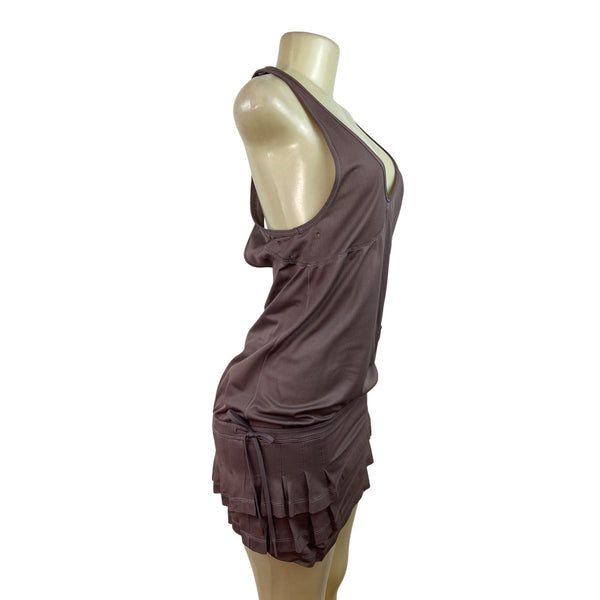 Adidas Brown Racerback Tiered Pleated Hem Brown Dress W/ Side Pocket Womens