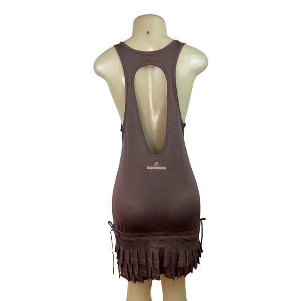 Adidas Brown Racerback Tiered Pleated Hem Brown Dress W/ Side Pocket Womens