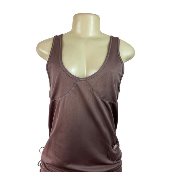 Adidas Brown Racerback Tiered Pleated Hem Brown Dress W/ Side Pocket Womens