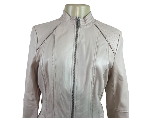 G.I.L.I. Womens Pink  Leather Moto Jacket W/ Quilted Shoulder Accents Sz 8
