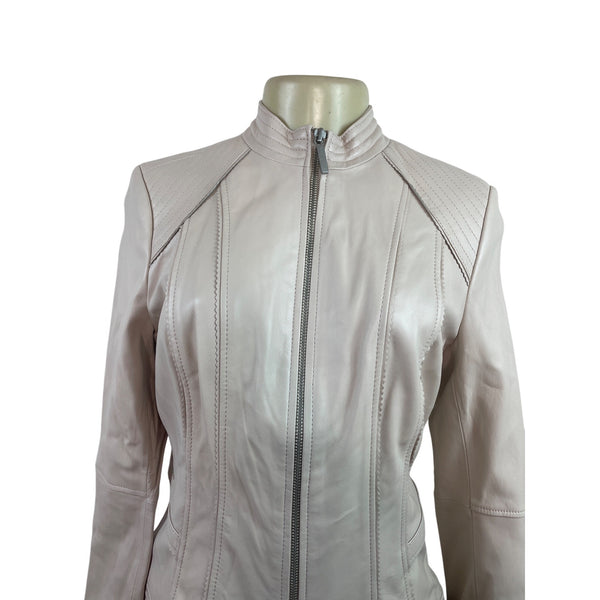 G.I.L.I. Womens Pink  Leather Moto Jacket W/ Quilted Shoulder Accents Sz 8